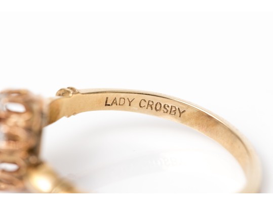 10k Yellow Gold Lovely Vintage Glass And White Sapphire Cluster Ring, Size 6.25+