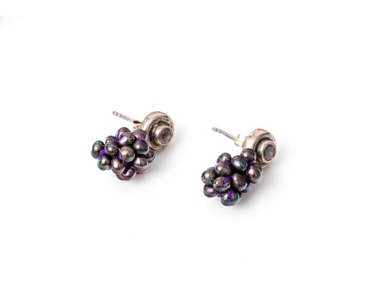 Striking Black Cultured Freshwater Pearl Torsade With Matching Sterling Silver Earrings