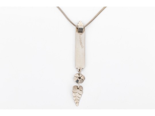 Signed Gay Giannini Beautiful Vintage Sterling Cloisonne Flower And Foliate Pendant, With Chain