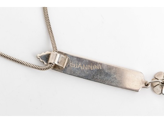 Signed Gay Giannini Beautiful Vintage Sterling Cloisonne Flower And Foliate Pendant, With Chain