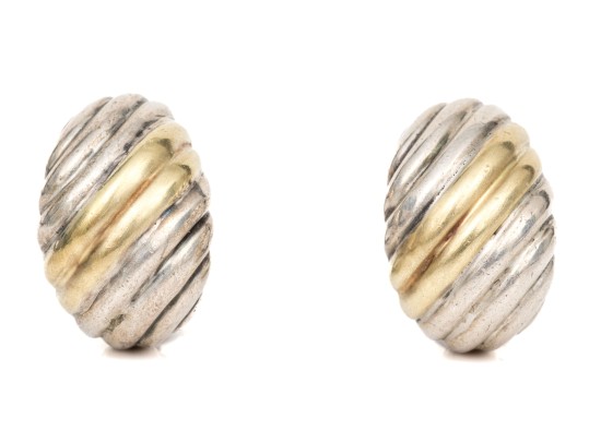 David Yurman Sterling Silver And 14k Yellow Gold Classic Earrings, With Pouch