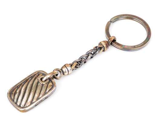 David Yurman Sterling Silver Ribbed Key Ring And Suede Wrap Style Jewelry Pouch