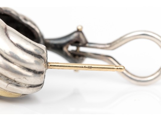 David Yurman Sterling Silver And 14k Yellow Gold Classic Earrings, With Pouch