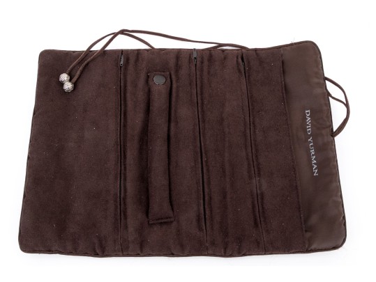 David Yurman Sterling Silver Ribbed Key Ring And Suede Wrap Style Jewelry Pouch