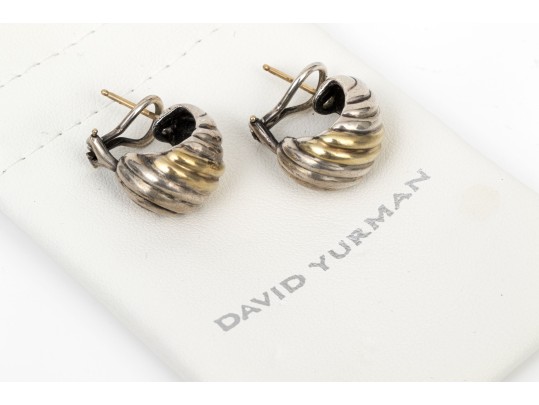 David Yurman Sterling Silver And 14k Yellow Gold Classic Earrings, With Pouch