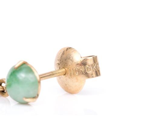 14k Yellow Gold Lovely Carved Nephrite Jade Drop Pendant Earrings