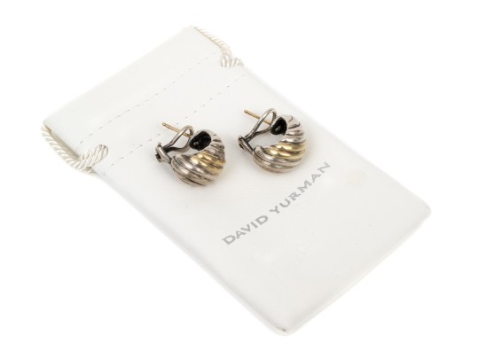 David Yurman Sterling Silver And 14k Yellow Gold Classic Earrings, With Pouch