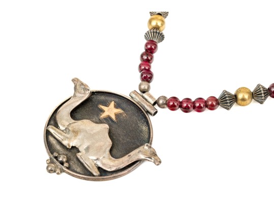 Fabulous Signed Sterling Silver Handcrafted Double Camel Motif Necklace