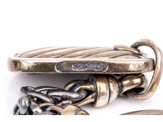 David Yurman Sterling Silver Ribbed Key Ring And Suede Wrap Style Jewelry Pouch