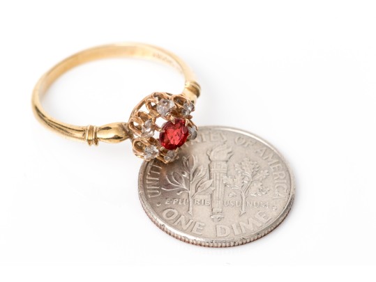 10k Yellow Gold Lovely Vintage Glass And White Sapphire Cluster Ring, Size 6.25+