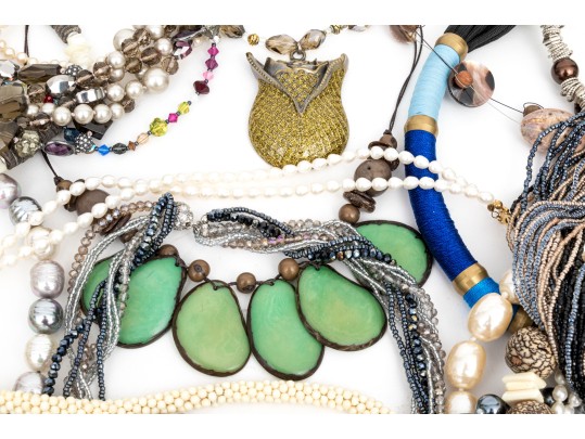 Collection Of Wonderful Assorted Beaded Fashion Necklaces, Including A Monopoly Piece Motif