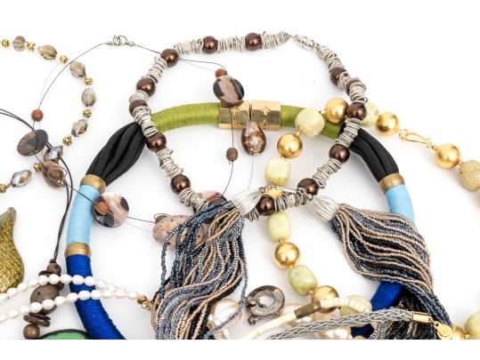 Collection Of Wonderful Assorted Beaded Fashion Necklaces, Including A Monopoly Piece Motif