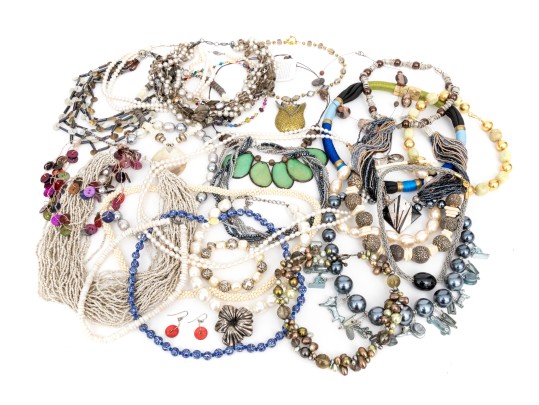 Collection Of Wonderful Assorted Beaded Fashion Necklaces, Including A Monopoly Piece Motif