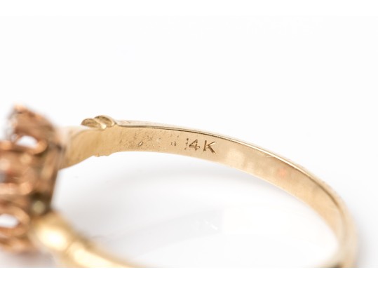 10k Yellow Gold Lovely Vintage Glass And White Sapphire Cluster Ring, Size 6.25+