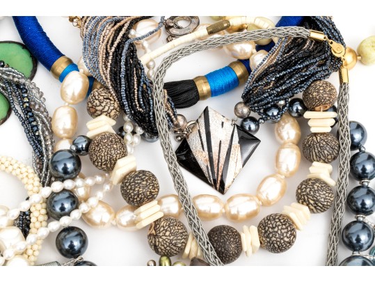 Collection Of Wonderful Assorted Beaded Fashion Necklaces, Including A Monopoly Piece Motif