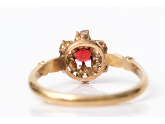 10k Yellow Gold Lovely Vintage Glass And White Sapphire Cluster Ring, Size 6.25+