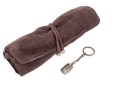 David Yurman Sterling Silver Ribbed Key Ring And Suede Wrap Style Jewelry Pouch