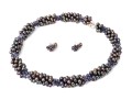 Striking Black Cultured Freshwater Pearl Torsade With Matching Sterling Silver Earrings