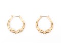 14k Yellow Gold Retro Kissing Rams Head Patterned Round Hoop Earrings