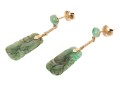 14k Yellow Gold Lovely Carved Nephrite Jade Drop Pendant Earrings