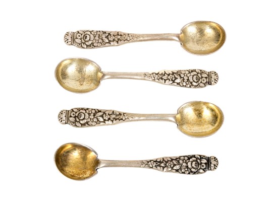 T & Co. Sterling Silver Pretty Set Of Four Vintage Salt Spoons