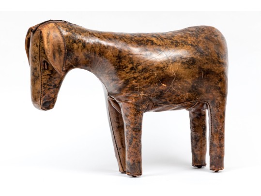 Attrib. Dimitro Omersa Vintage Hand-stitched Leather Donkey Form Footstool