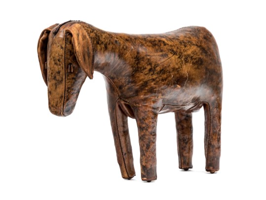 Attrib. Dimitro Omersa Vintage Hand-stitched Leather Donkey Form Footstool