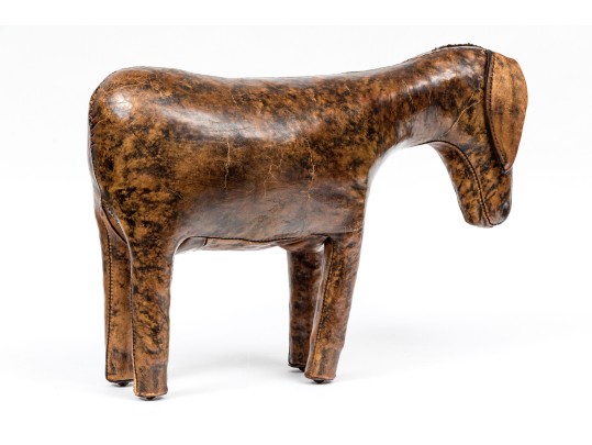 Attrib. Dimitro Omersa Vintage Hand-stitched Leather Donkey Form Footstool