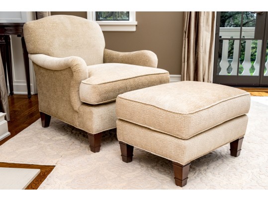 Handsome Upholstered Club Chair With Ottoman