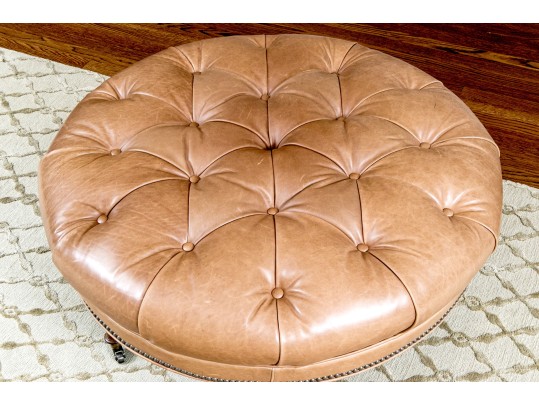 Oversized Circular Leather Ottoman