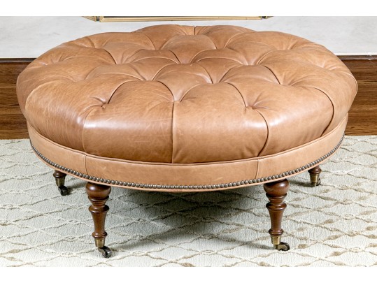 Oversized Circular Leather Ottoman