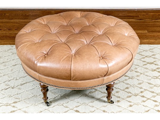 Oversized Circular Leather Ottoman
