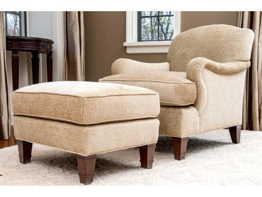 Handsome Upholstered Club Chair With Ottoman