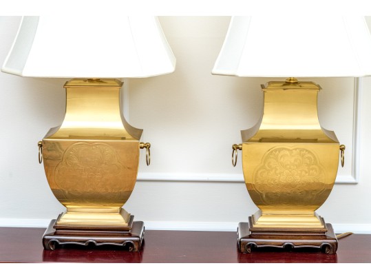 Pair Of Decorative Chinese Archaistic Twin Handled Vessel Form Table Lamps