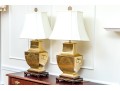 Pair Of Decorative Chinese Archaistic Twin Handled Vessel Form Table Lamps