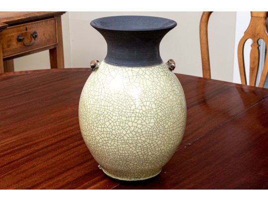 Signed Studio Pottery Crackle Glazed Raku Vase