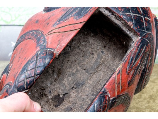 Asian Carved Bird On Frog Wood Box