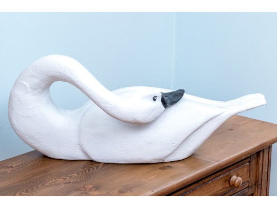 Painted Faux Bois Swan Resin Model