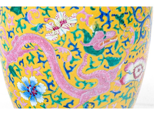 Pair Of Chinese Famille Rose On Yellow Ground Porcelain Ginger Jars