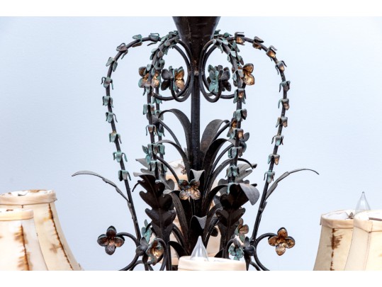 Six Light Tole Foliate Chandelier