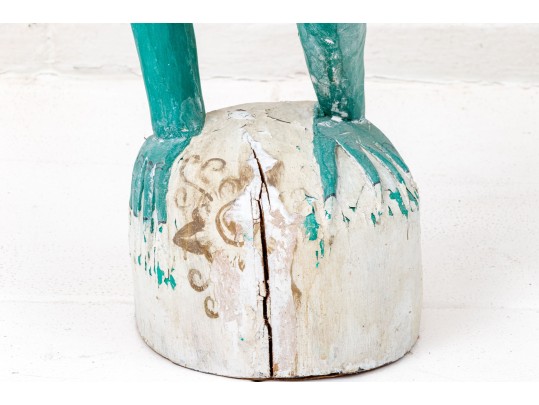 Whimsical Folk Art Carved And Painted Frog Holding Umbrella