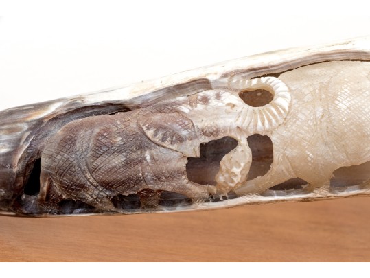 Carved Buffalo Horn With Brass Mounted End