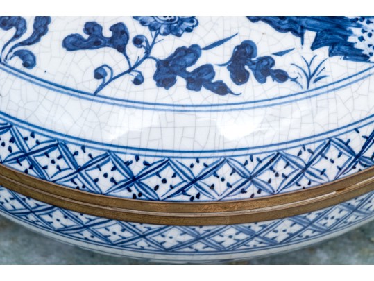 Decorative Chinese Lidded Ceramic And Brass Box