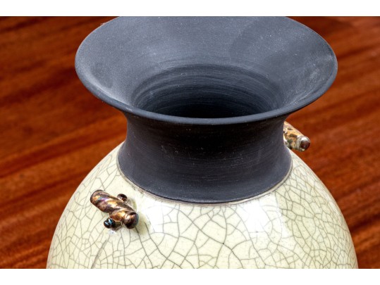 Signed Studio Pottery Crackle Glazed Raku Vase