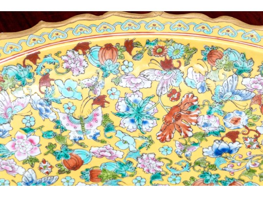 Chinese Famille Rose On Yellow Ground Porcelain Charger