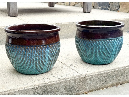 Pair Of Glazed Ceramic Planters