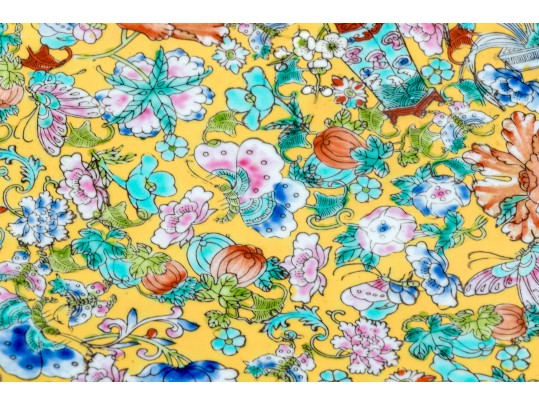 Chinese Famille Rose On Yellow Ground Porcelain Charger