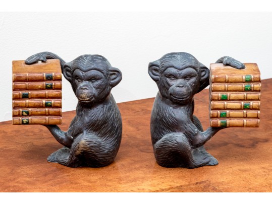 Pair Of Decorative Monkey And Books Form Bookends