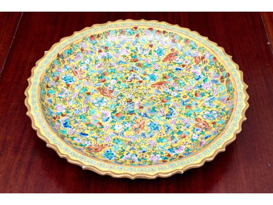 Chinese Famille Rose On Yellow Ground Porcelain Charger