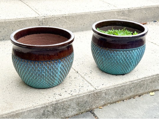 Pair Of Glazed Ceramic Planters
